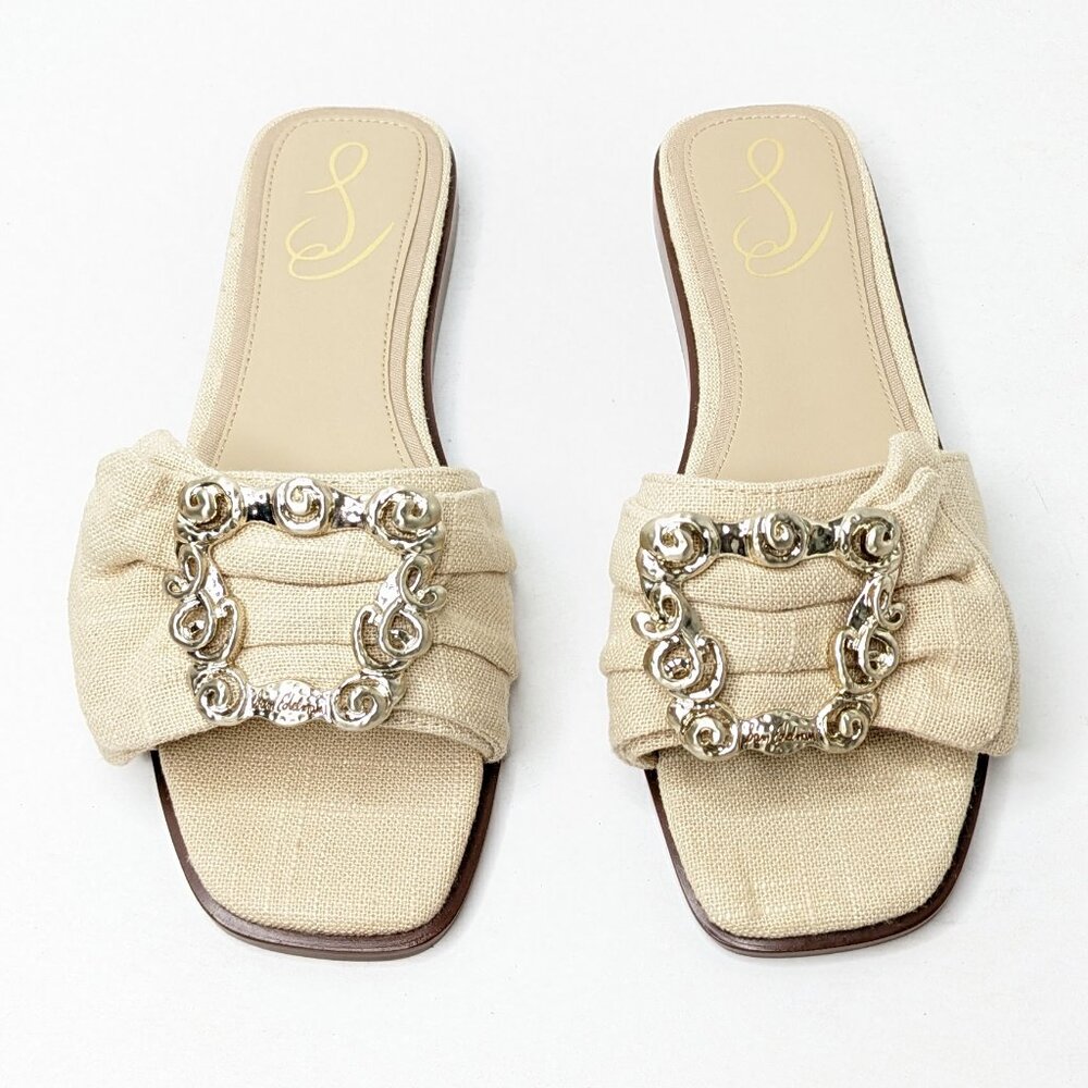 Sam Edelman Beige Bow Slide Sandals with Silver Buckle - Picture 3 of 7
